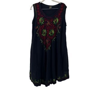 OMJA World Embroidered Dress Sleeveless Bohemian Festival Casual Free Size‎